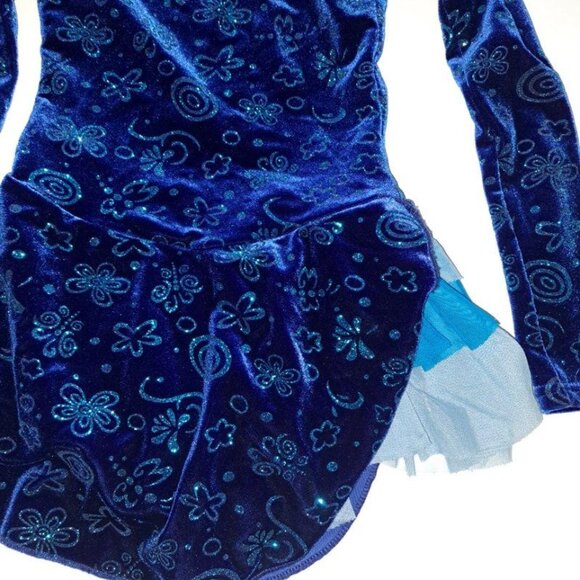 Mondor figure skating skate dress competition size 6x-7 blue, sleeves - Picture 2 of 5